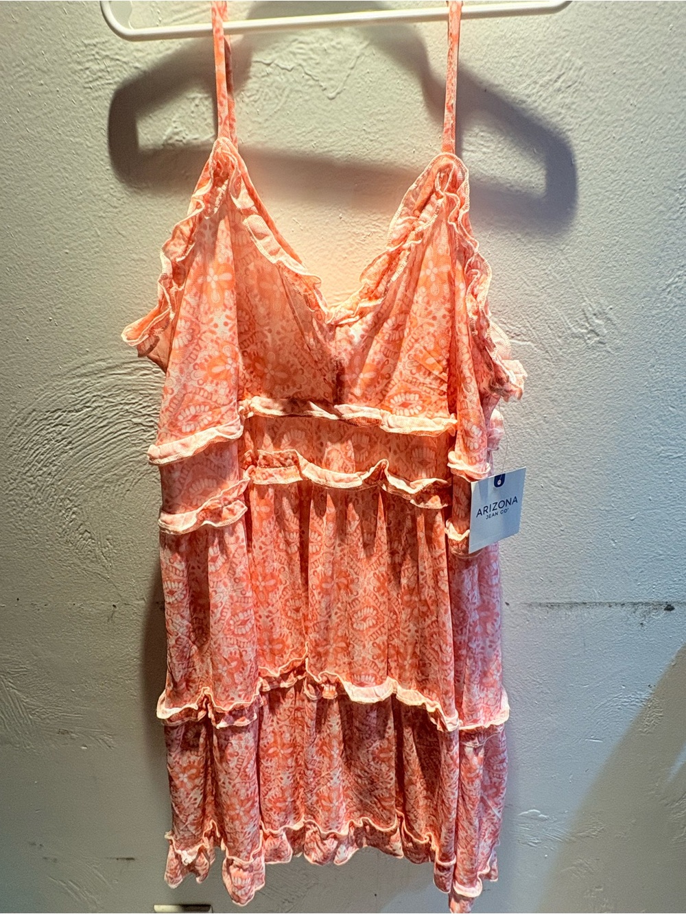 Arizona Jean Company juniors Coral Peach Ruffle Tiered Camisole Dress